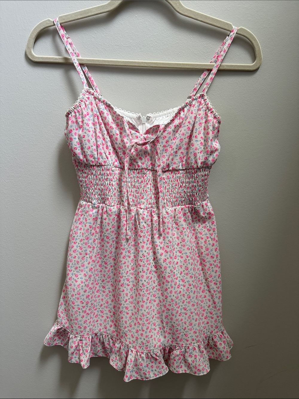 Girls Katie J NYC Pink Floral Smocked Romper Size 12